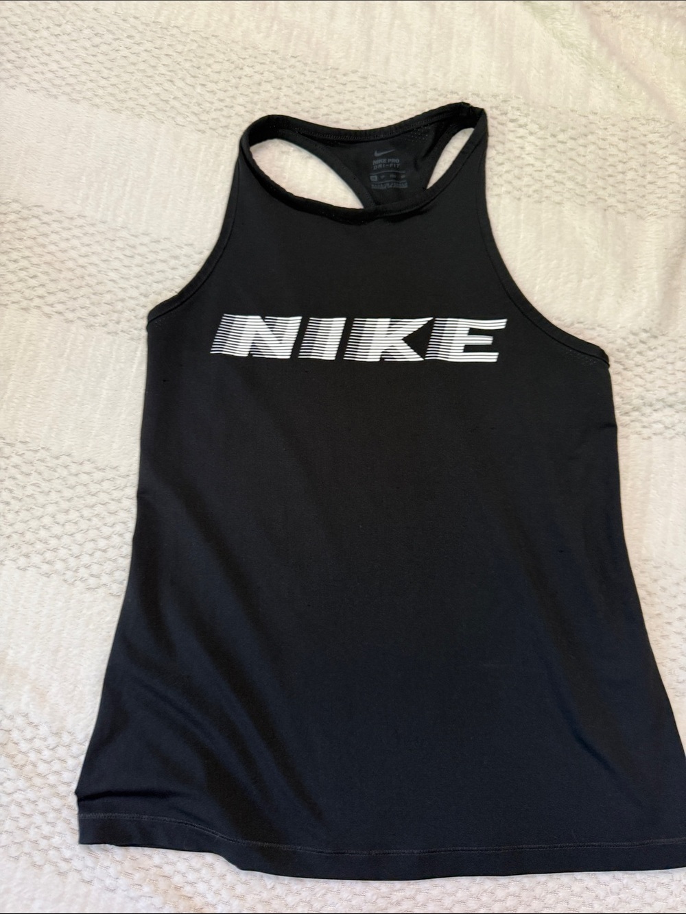 Nike Black Racerback Tank with White Striped Logo